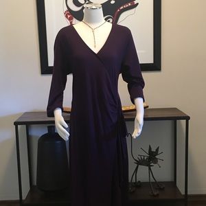 Talbots Faux Wrap Deep Purple Dress, Size 14